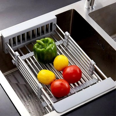 LunaLulinlk Expandable Dish Drying Rack Over The Sink Dish Basket Drainer with Telescopic Arms Functional Kitchen Sink Organizer
