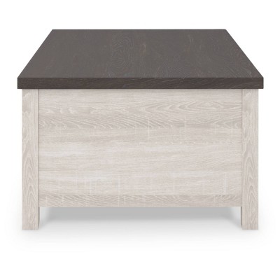 Brown and White Rectangular Lift-Top Coffee Table with Storage