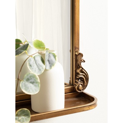 Gold Baroque Arch Vanity Mirror with Shelf, 33 x 26