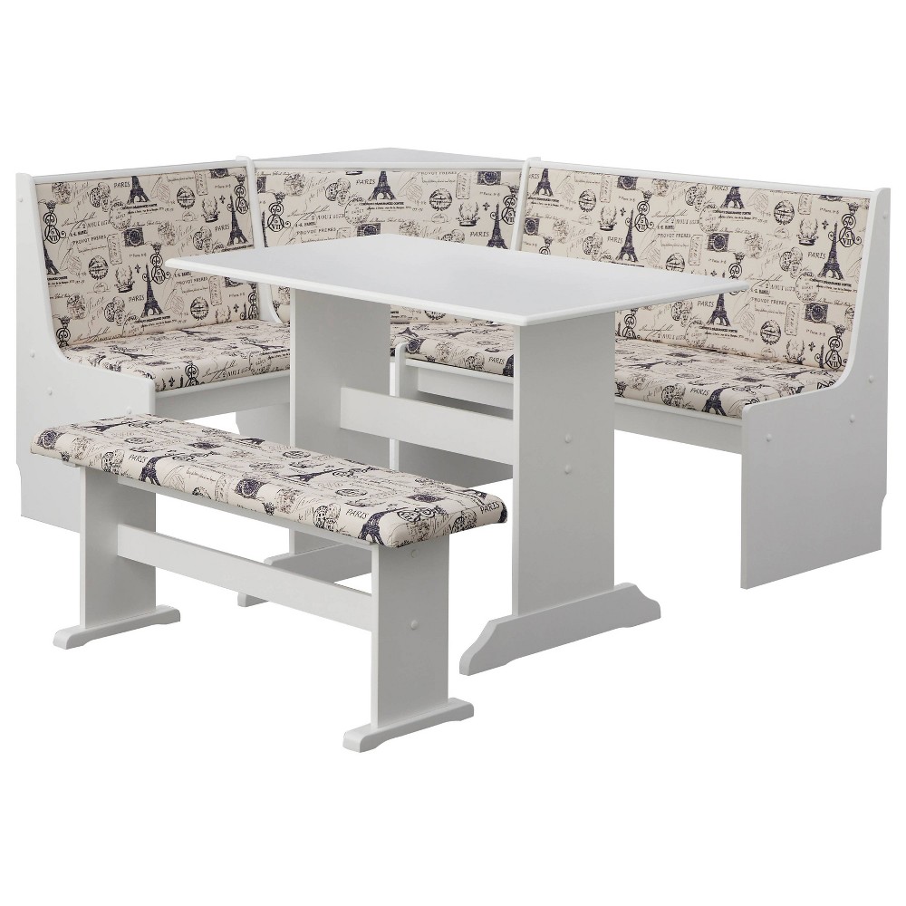 Photos - Dining Table Buylateral 3pc Lacey Upholstered Corner Nook Dining Set White/Gray Parisia