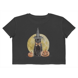 Social Collective Women Kitty Witch Short Sleeve Graphic Cotton Cropped Loose T-shirt - 1 of 4