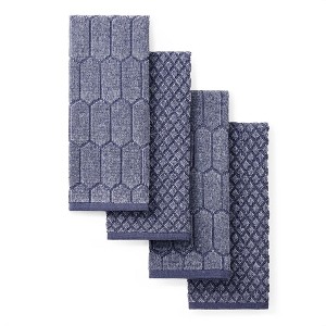 MARTHA STEWART Honeycomb Chambray Textured Kitchen Towel 4-Pack Set - 1 of 3