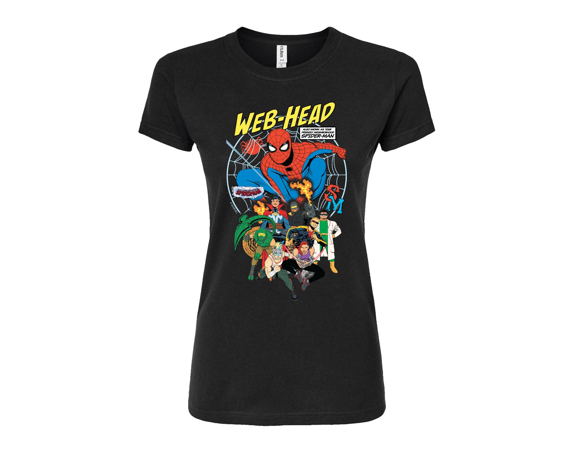 Women's Marvel Friendly Neighborhood Spider-Man Web Head Fitted Graphic T-Shirt - Black - Large