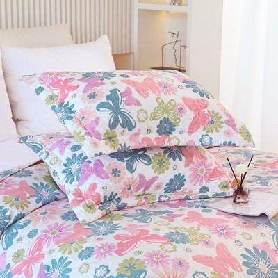 Acoinel Butterfly Floral Quilt Set - 3-Piece Reversible Bedspread with Pillow Shams,King — фото 4