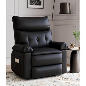 Manual recliner in imitation leather, 360° swivel, upholstered, metal base, single-seater sofa with side pockets, suitable for living rooms, beige - 1 of 4