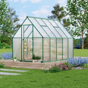 6X9FT Polycarbonate Greenhouse, Heavy Duty Aluminum Walk-In Greenhouses with Roof Vent, Outdoor Plant Greenhouse for Garden Backyard - 1 of 4