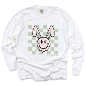 Simply Sage Market S.W.Smiley Checkered Smiley Face Bunny Garment Dyed Long Sleeve - 1 of 4