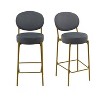 Gulches Set of 2 Velvet Bar Stools with Backrest & Footrest - Modern Metal Frame £¬ Gray Upholstered Dining Chairs for Kitchen Island (Gold Base) - 4 of 4