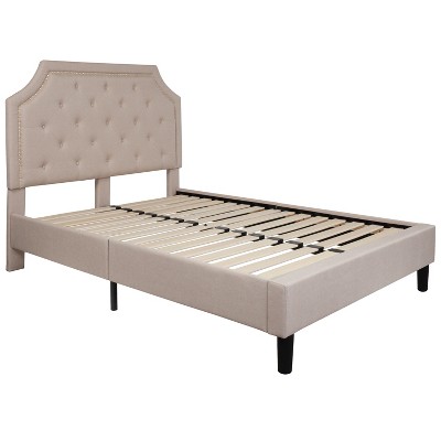 Merrick Lane Platform Bed with Slatted Support Contemporary Tufted Upholstery with Accent Nail Trim