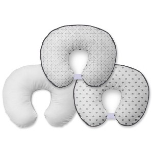 Bacati - 3 pc Love/Hearts Gray Muslin Hugster Feeding & Infant Support Nursing Pillow with 2 removable zippered covers - 1 of 4