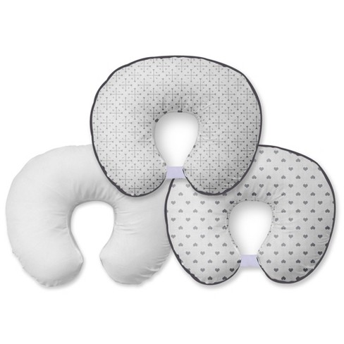 Bacati - 3 PC Nursing/Feeding Pillow Set Aztec Love Arrows Hearts Muslin Gray