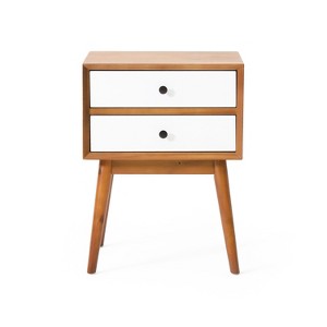 Nightstand with 2 Drawers End Table Side Table, Acacia Wood, Mid-Century Modern Design, White/Natural/Black/Brown-Christopher Knight Home - 1 of 4