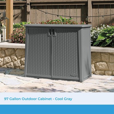 Cool Gray Lockable Wicker Plastic Outdoor 2-Door Cabinet