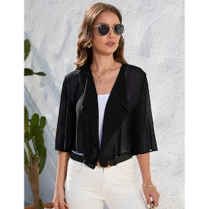 Womens Cardigan Open Front 3/4 Sleeve Lapel Collar Shrugs Lightweight Cardigan,Black - S - 1 of 4