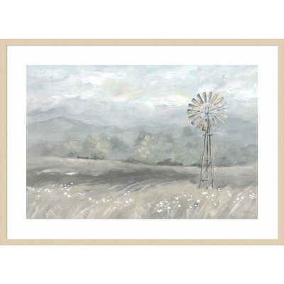Svelte Natural Framed Country Meadow Windmill Graphic Art Print