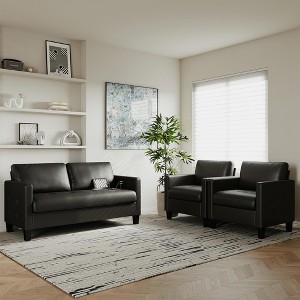 TYBOATLE Faux Leather Sofa 2 Set, Living Room Upholstered Sofa Couch, Mid Century Modern Couch Set with Wooden Legs for Living Room, Bedroom, Office - 1 of 4