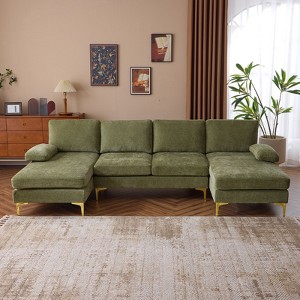 Karl Home |110 in. W Pillow Top Arm 3-Piece U-shaped Chenille Sectionals in Green - 1 of 1