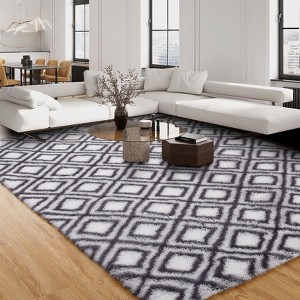 5x8 Area Rug Modern Geometric Checkered Shag Rug Soft Plush Floor Carpet Non Slip Non Shedding Rug, Higt Pile Flurry Rug for Living Room Bedroom - 1 of 4