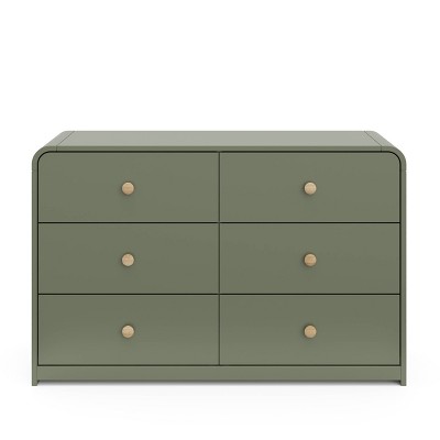 Olive Green 6-Drawer Nursery Dresser with Natural Rubberwood Knobs