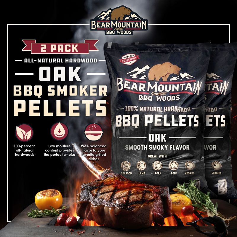 Bear Mountain BBQ Premium All Natural Hardwood Red and White Oak Wood Chip Pellets for Outdoor Gas, Charcoal, and Electric Grills, 20 Pounds (2 Pack), 2 of 7