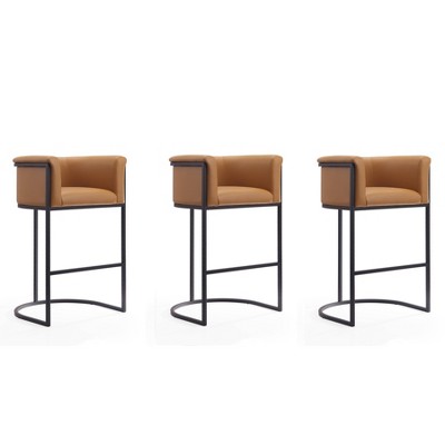 Set of 3 Cosmopolitan Upholstered Metal Barstools Camel - Manhattan Comfort