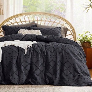 Boho Duvet Cover Queen Size - Black, Breathable Soft, Machine Washable, 90x90, 2 Pillow Shams, Zipper Closure - 1 of 4