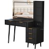 48" Makeup Vanity Desk with Mirror and Lights, Fluted Makeup Vanity with 5 Drawers & Glass Top & Power Outlet, Natural Wood Dressing Table - 3 of 3