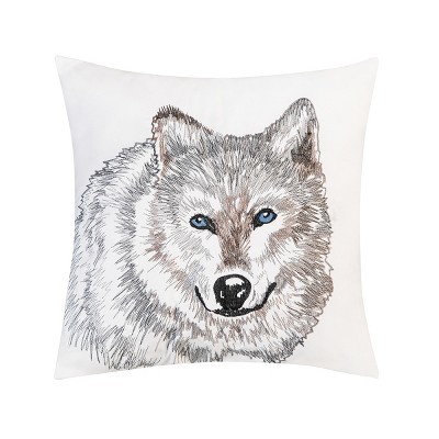 C&F Home 18" x 18" Wolf Portrait Indoor / Outdoor Embroidered Throw Pillow