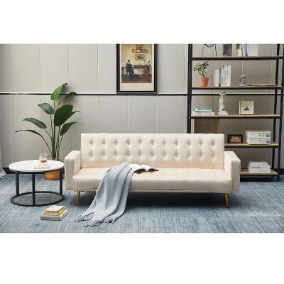 Modern Convertible Futon Sleeper with Mattress, Sturdy Metal Frame & Legs, Foldable Backrest Sofabed