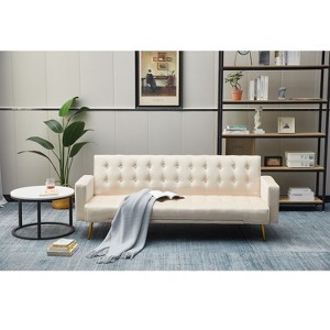 Modern Convertible Futon Sleeper with Mattress, Sturdy Metal Frame & Legs, Foldable Backrest Sofabed - 1 of 4
