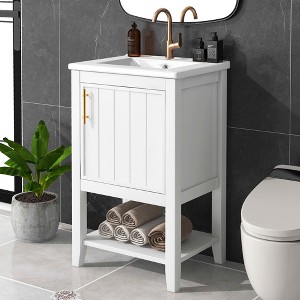 MAYEERTY 20" Bathroom Vanity with Sink Soft Closing Door Storage Rack Open Shelf White - 1 of 4