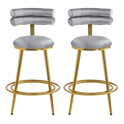 FURNIinspire Counter And Bar Stools Modern Counter Stools Set of 2, Upholstered Bar Stool Kitchen Barstools, Dining Chair, Gray, 21"*22"*38"