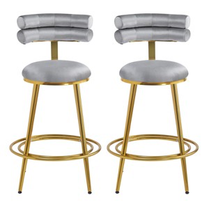 FURNIinspire Counter And Bar Stools Modern Counter Stools Set of 2, Upholstered Bar Stool Kitchen Barstools, Dining Chair, Gray, 21"*22"*38" - 1 of 4
