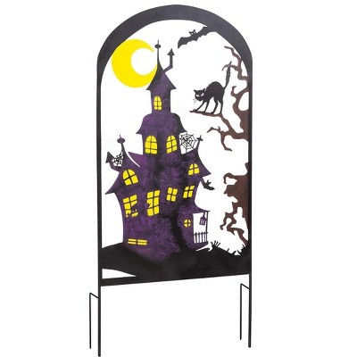 Plow & Hearth Metal Halloween Trellises In Witch And Haunted House Designs - Haunted House