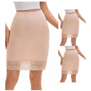INSPIRE CHIC 3 Packs Women's Lace Trim Anti-Static Slip Knee Length Half Slips Lightweight Underskirt - 1 of 4