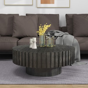 31.5'' Round Coffee Table with Grooved Edge,Wood Grain Textured Center Table for Living Room-Baofuwish - 1 of 4