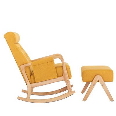NicBex Polyester Fabric Glider Rocking Chair with Ottoman,Upholstered Nursery Rocking Chairs with High Backrest,Nursing Chair for Bedroom