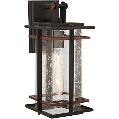 Minka Lavery Industrial Outdoor Wall Light Fixture Black Antique Copper 14 3/4" Clear Seeded Glass for Post Exterior Porch Patio