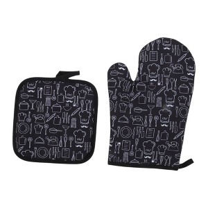 Unique Bargains Oven Mitts and Pot Holder Mustache Print Polyester Closed Cell Foam Black - 1 of 4