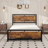 VECELO Full/Queen Size Bed Frame with Wooden Headboard, Metal Bed Platform No Box Spring Needed with Heavy Duty Steel Slat, Brown - 4 of 4