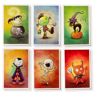 Sustainable Greetings 48-Pack Halloween Greeting Cards Bulk with Envelopes, 6 Cartoon Monsters Design (4 x 6 In)