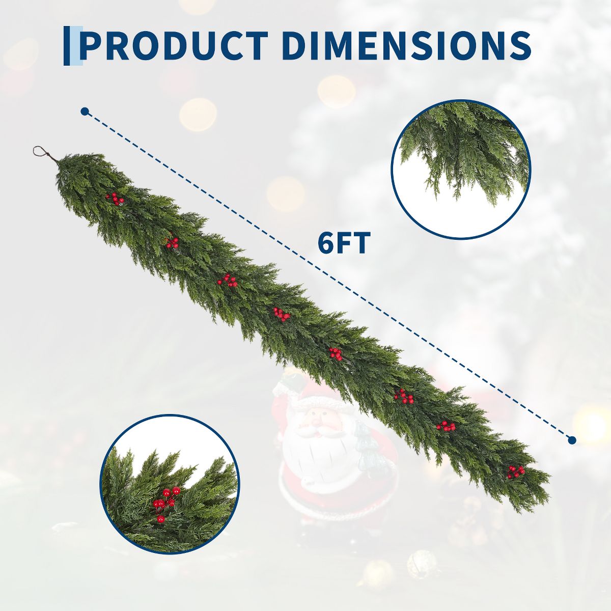 Garvee 6 FT Christmas Garland with Red Berries, Artificial PVC Berry Vine for Mantel, Fireplace, Stair Railing, Indoor Holiday Decor - thumbnail 2
