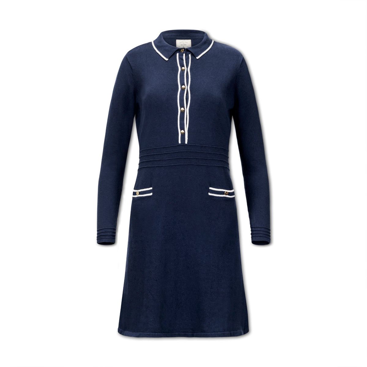 Hope & Henry Womens' Long Sleeve Tipped Button Front Sweater Dress - thumbnail 4