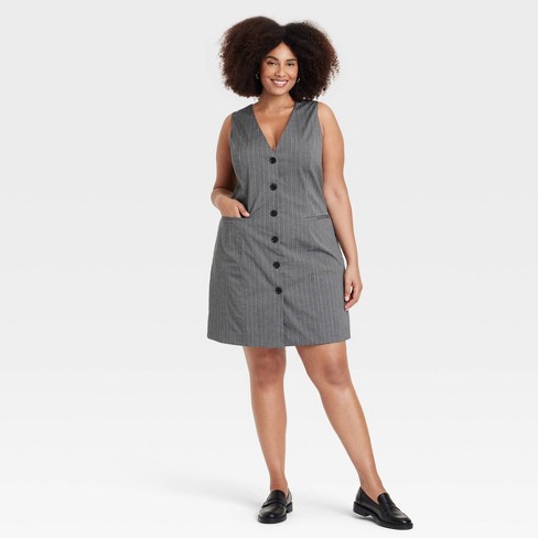 Women s Tailored Mini Vest Dress A New Day Gray Pinstripe Xxl Target