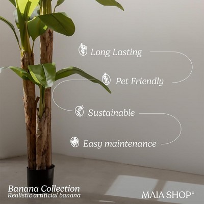 Tall Green Plastic Artificial Banana Tree with Natural Wood Trunk