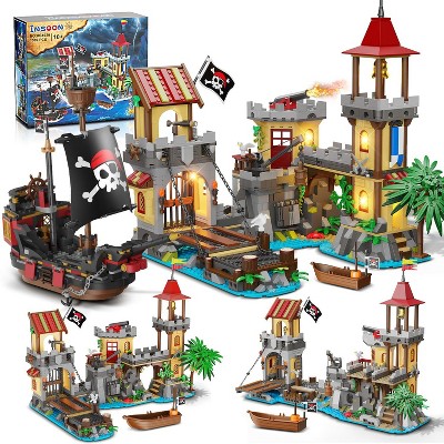 Insoon 1502-Piece Pirate Castle Building Set, Transformable Ship Bay Model for Adults, Teens & Kids 10+