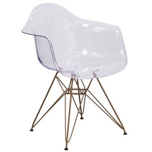 Emma and Oliver Transparent Side Chair with Arms and Gold Base - 1 of 4