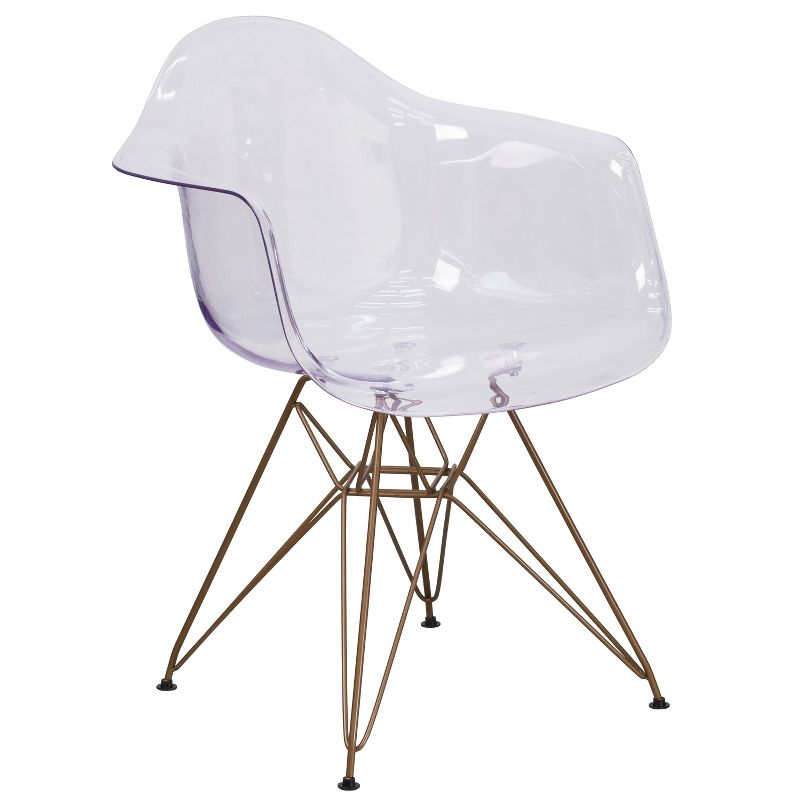 Emma and Oliver Transparent Side Chair with Arms and Gold Base, 1 of 11