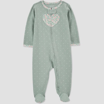 Image of Carter's Just One You®️ Baby Girls' Heart Footed Pajama - Green Newborn