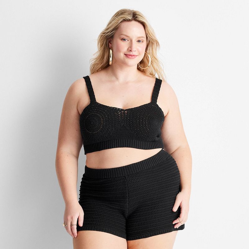 Women's Sweetheart Open-Work Stitch Crop Top - Future Collective™ with Jenny K. Lopez Black, 1 of 4